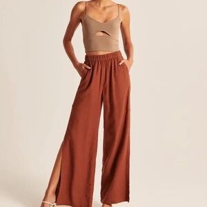 Abercrombie Wide Leg Burnt Orange Linen Pants